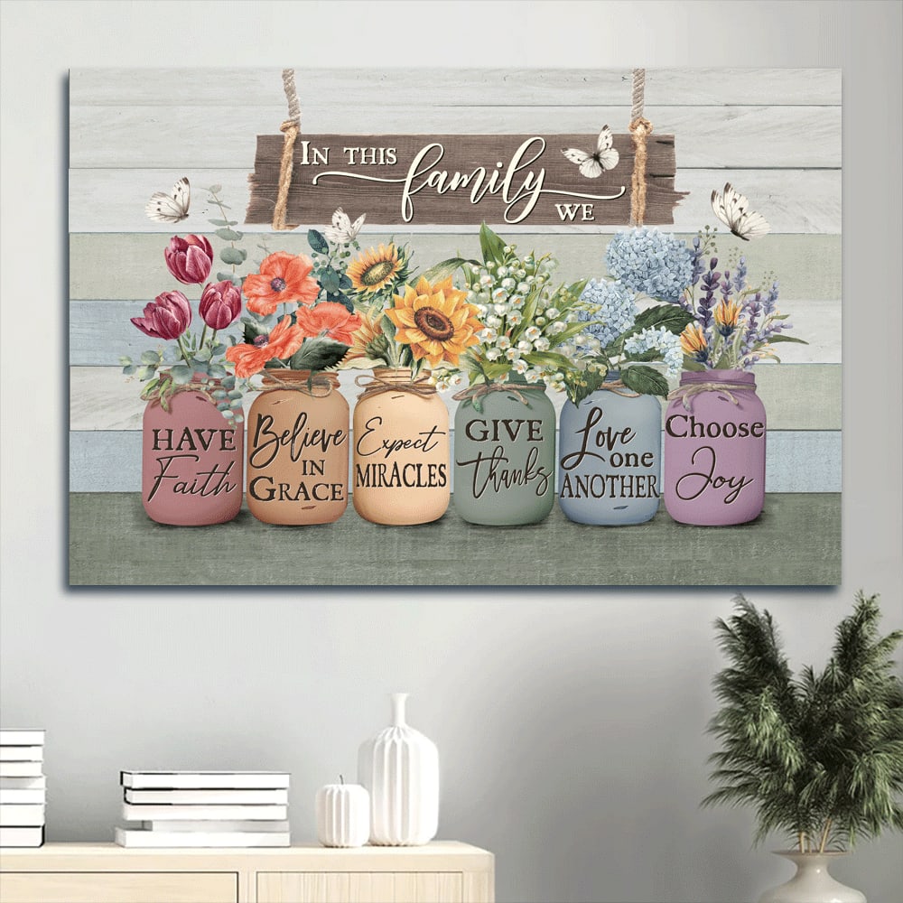 Beautiful Flowers Sunflower Tulip Hydrangea Bell Flower Canvas In This Family Canvas Wall Art – Christian Wall Decor