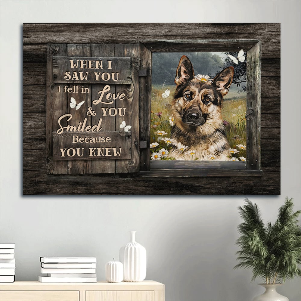 Beautiful German Shepherd Daisy Field White Butterfly Canvas When I Saw You I Fell In Love Canvas Wall Art – Christian Wall Decor