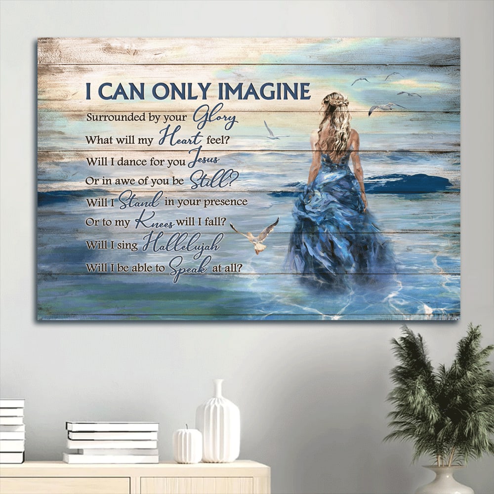 Beautiful Girl Beach Scene Seagull Canvas I Can Only Imagine Canvas Wall Art – Christian Wall Decor