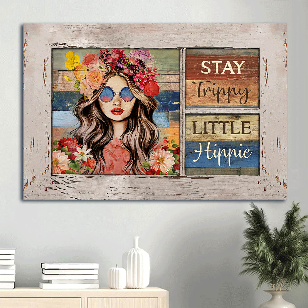 Beautiful Girl Flower Crown Canvas Stay Trippy Little Hippie Canvas Wall Art – Christian Wall Decor