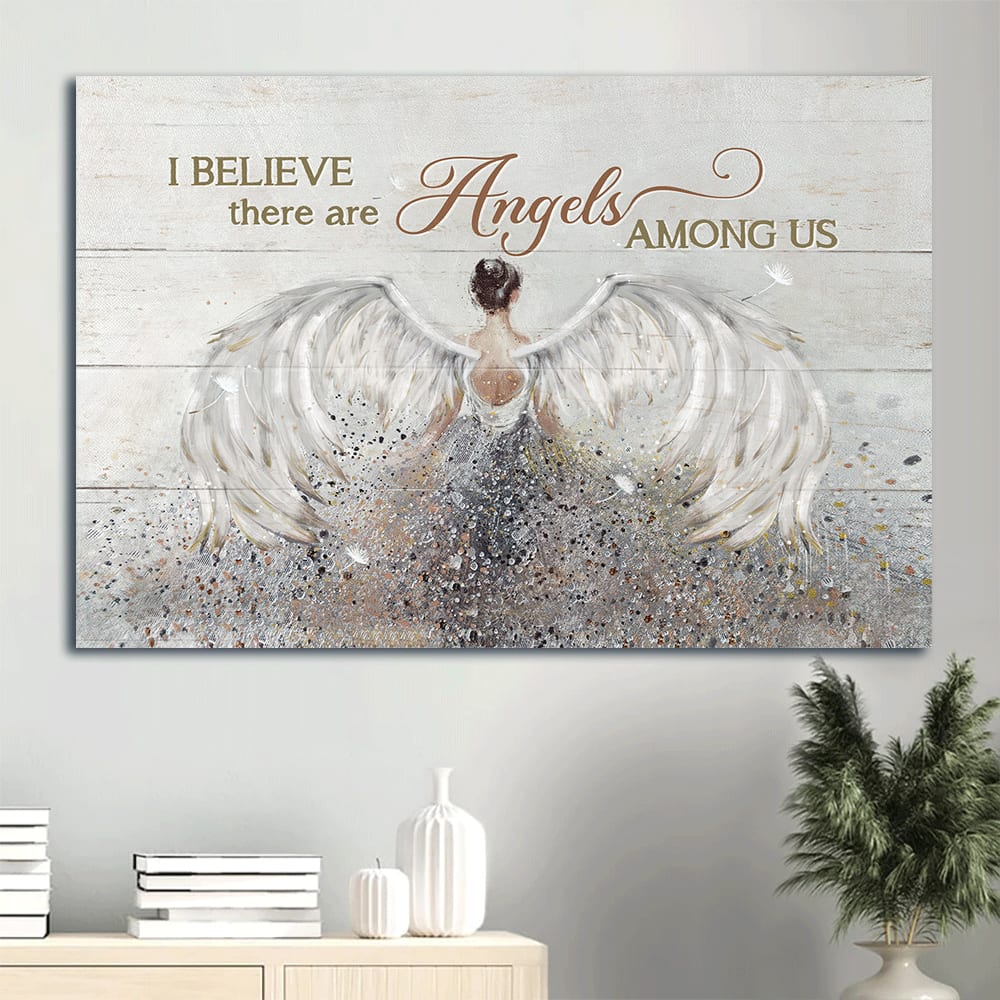 Beautiful Girl Painting Angel Wings Canvas I Believe There Are Angels Among Us Canvas Wall Art – Christian Wall Decor