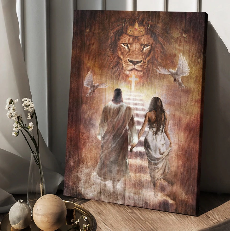 Beautiful Girl Walking With Jesus Canvas Posters – Christian Wall Posters – Religious Wall Decor