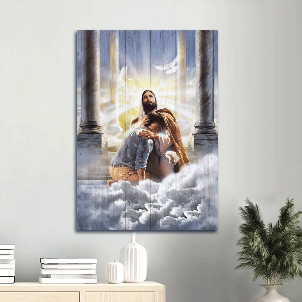 Beautiful Heaven Jesus Painting Holy Spirit Dove Inspirational Art Welcome Home Canvas Wall Art – Christian Wall Decor