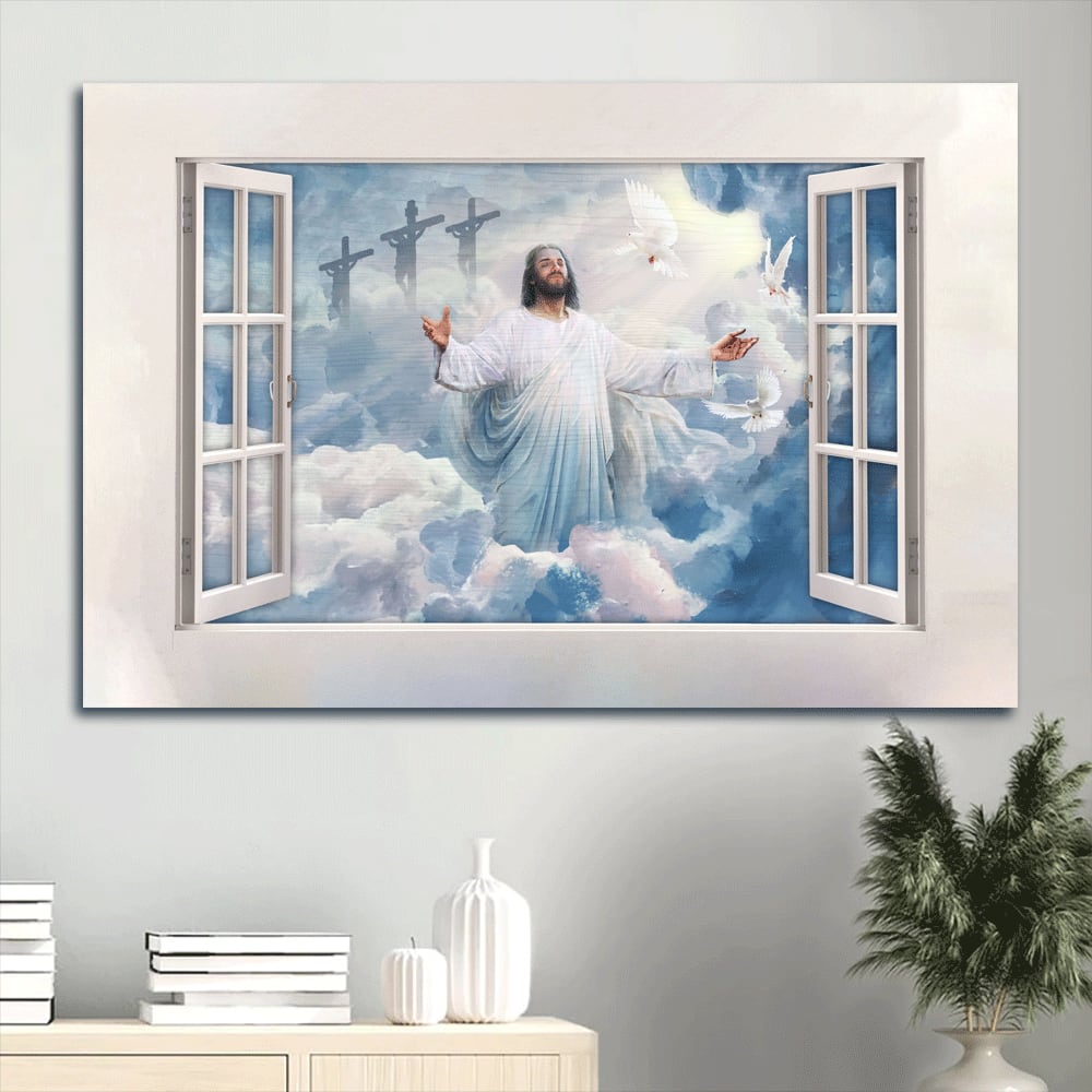 Beautiful Heaven Jesus Painting Holy Spirit Dove White Windows Jesus In Heaven Canvas Wall Art – Christian Wall Decor