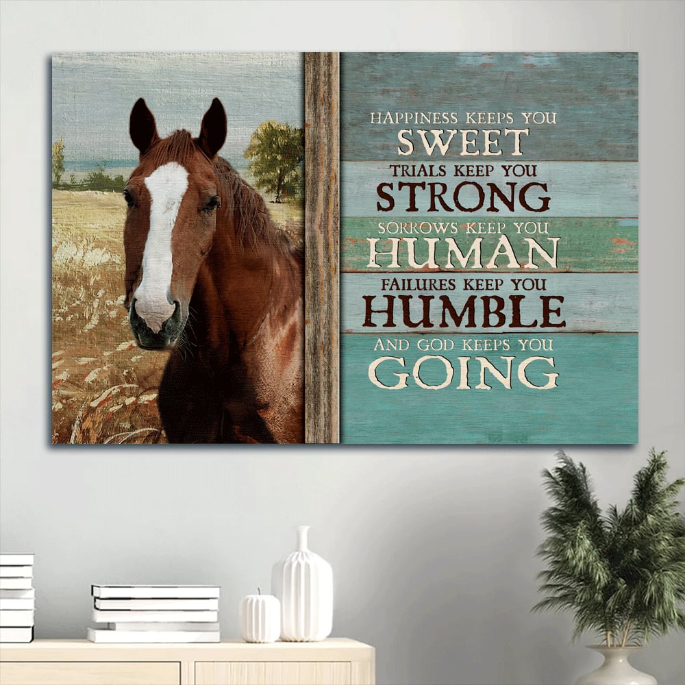 Beautiful Horse Blue Background Horse Painting Canvas Happiness Keeps You Sweet Canvas Wall Art – Christian Wall Decor