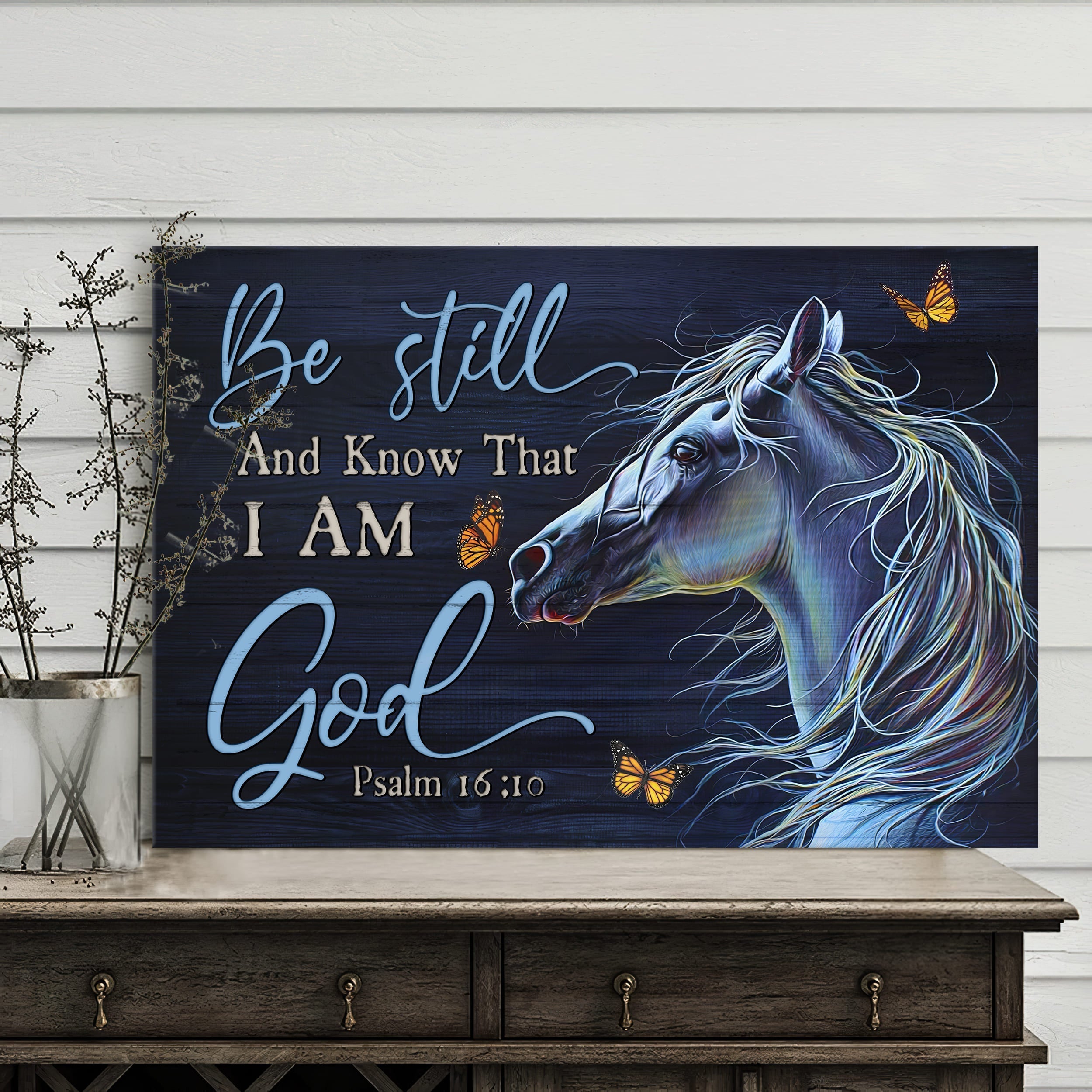 Beautiful Horse Butterfly Canvas Be Still & Know That I Am God Canvas Wall Art – Christian Wall Decor