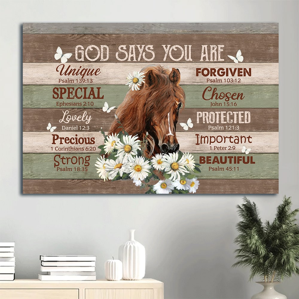 Beautiful Horse Daisy Flower Butterfly Canvas God Says You Are Canvas Wall Art – Christian Wall Decor