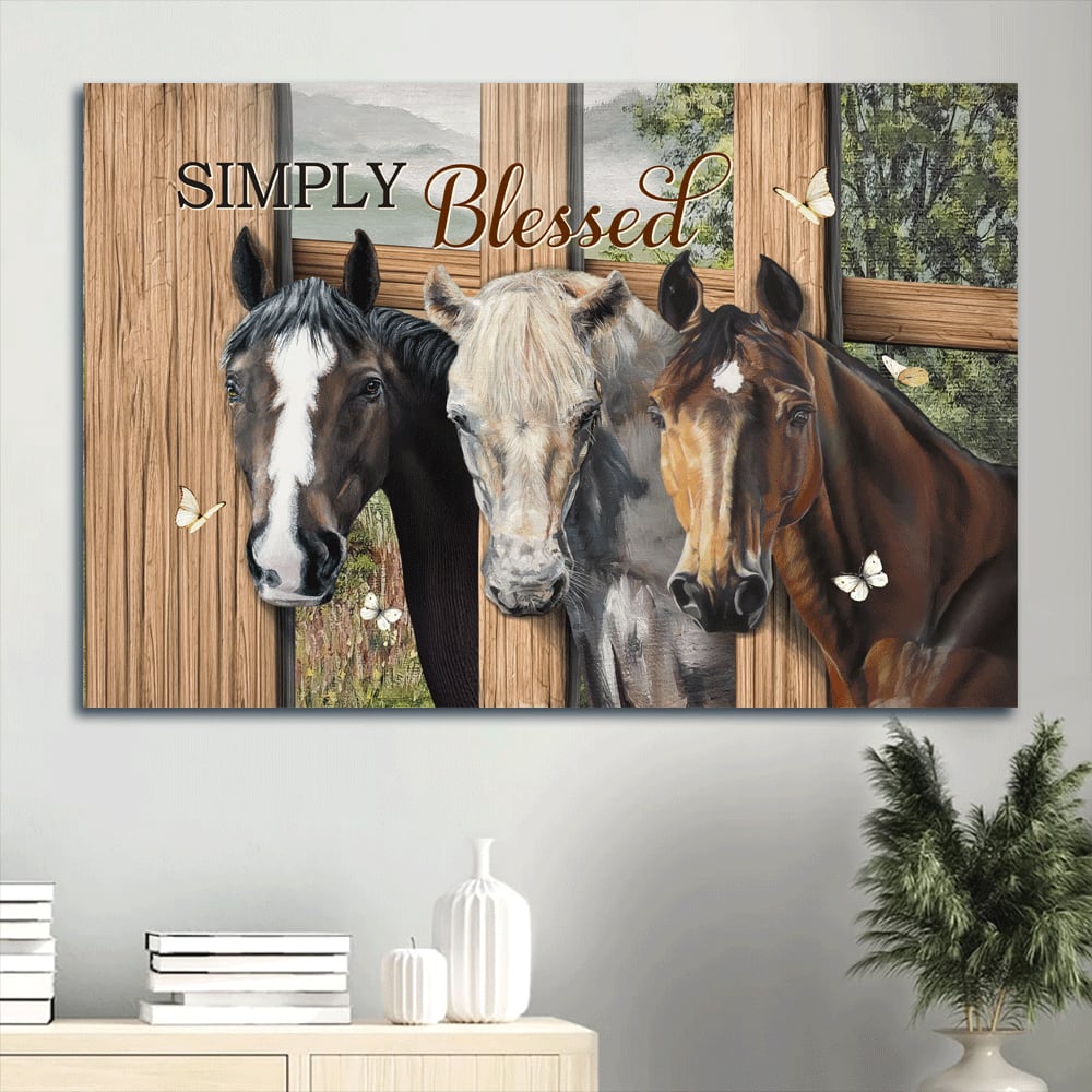 Beautiful Horse Drawing Quarter Horse White Butterfly Canvas Simply Blessed Canvas Wall Art – Christian Wall Decor