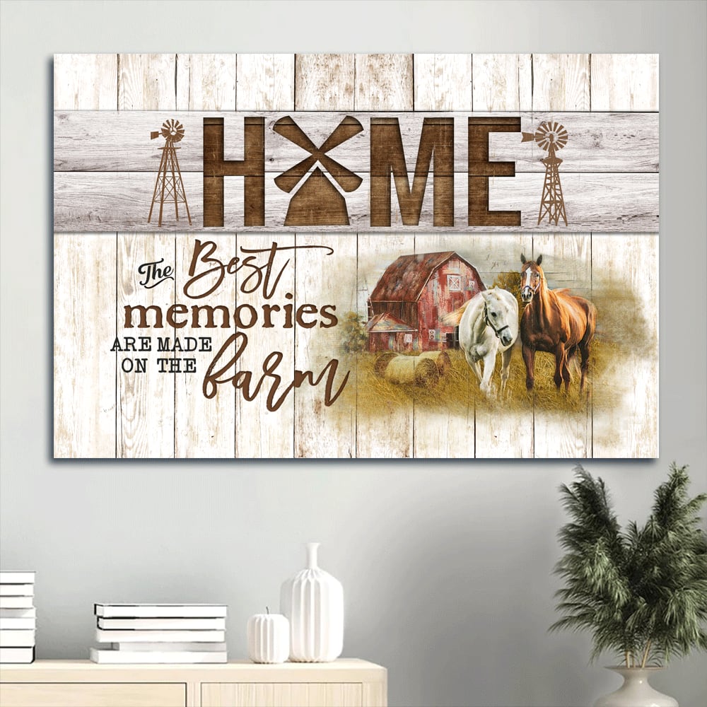 Beautiful Horse Drawing Yellow Field Painting Old House Canvas The Best Memories Are Made On The Farm Canvas Wall Art – Christian Wall Decor