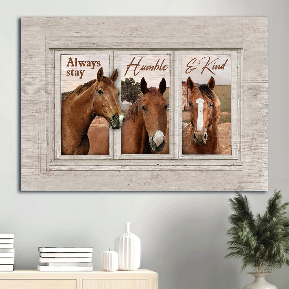 Beautiful Horse Horse Painting White Frame Canvas Always Stay Humble And Kind Canvas Wall Art – Christian Wall Decor