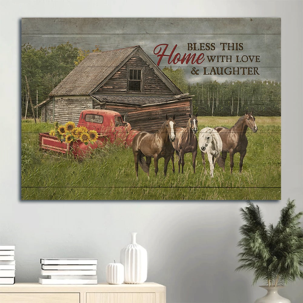 Beautiful Horse Meadow Land Ladybug Car Canvas Bless This Home Canvas Wall Art – Christian Wall Decor