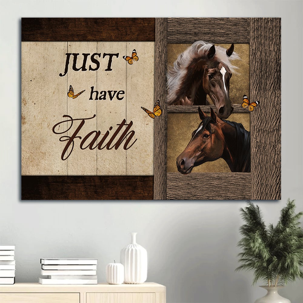 Beautiful Horse Orange Butterfly Wooden Background Canvas Just Have Faith Canvas Wall Art – Christian Wall Decor