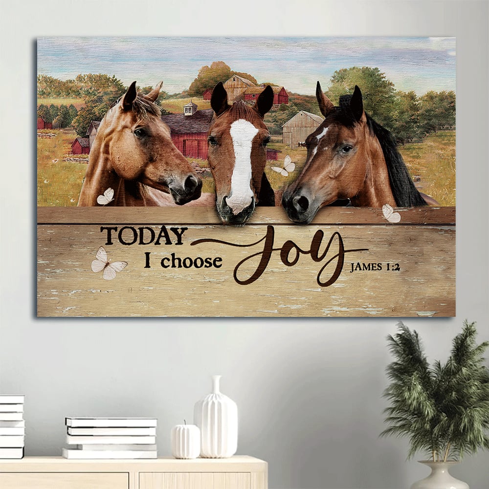 Beautiful Horse Painting Farm Drawing Red House Canvas Today I Choose Joy Canvas Wall Art – Christian Wall Decor