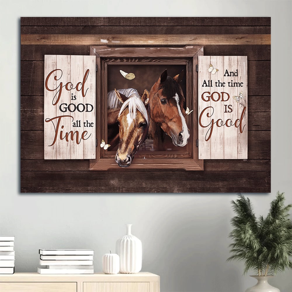 Beautiful Horse Square Frame White Butterfly Canvas God Is Good All The Time Canvas Wall Art – Christian Wall Decor