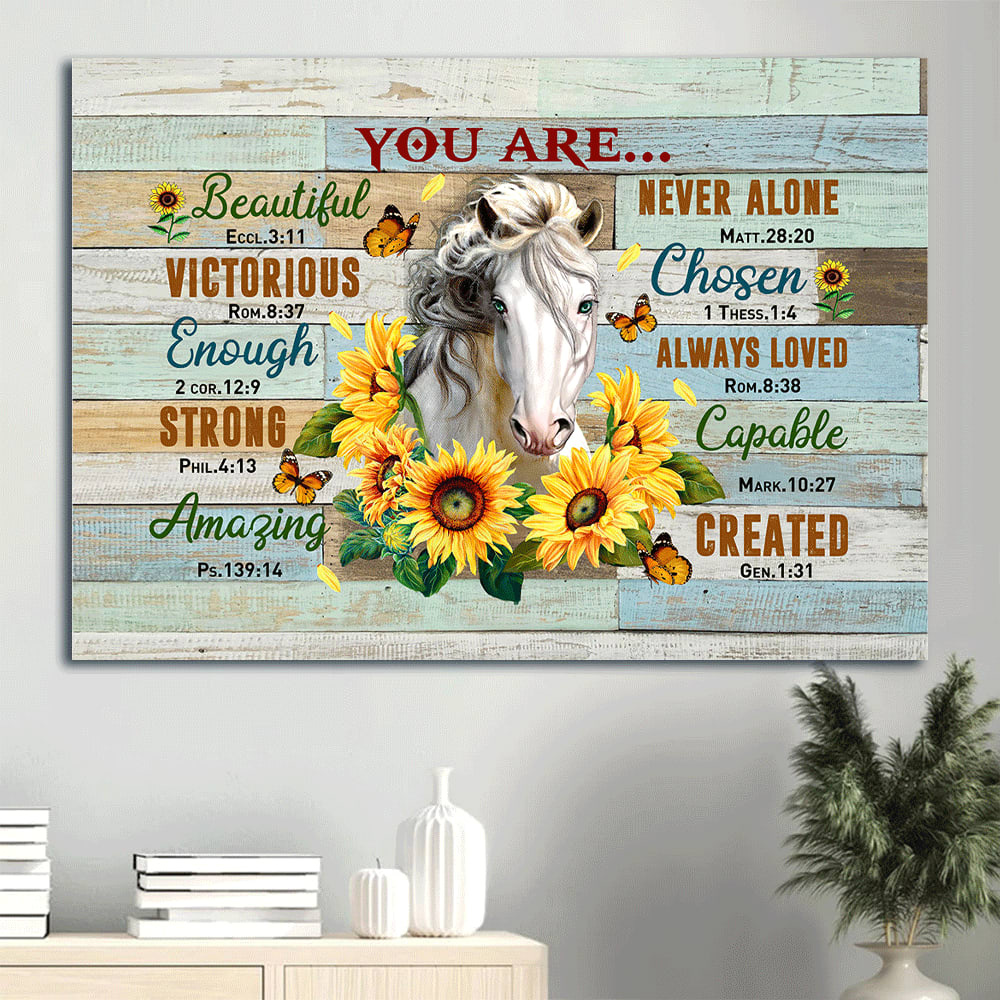 Beautiful Horse Sunflower Canvas You Are Victorious Strong Never Alone And Always Loved Canvas Wall Art – Christian Wall Decor