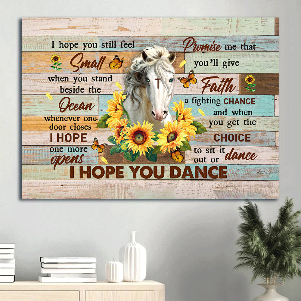 Beautiful Horse Sunflower Cross Butterfly Canvas I Hope You Dance Canvas Wall Art – Christian Wall Decor