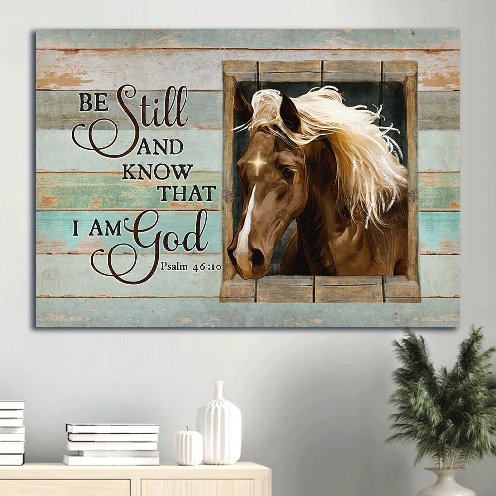 Beautiful Horse White Horse Hair Vintage Window Canvas Be Still And Know That I Am God Canvas Wall Art – Christian Wall Decor