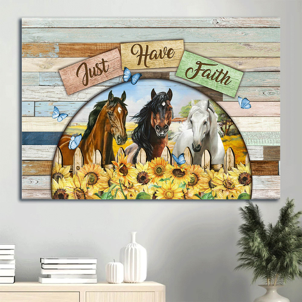 Beautiful Horses Half Circle Mirror Sunflower Garden Canvas Just Have Faith Canvas Wall Art – Christian Wall Decor