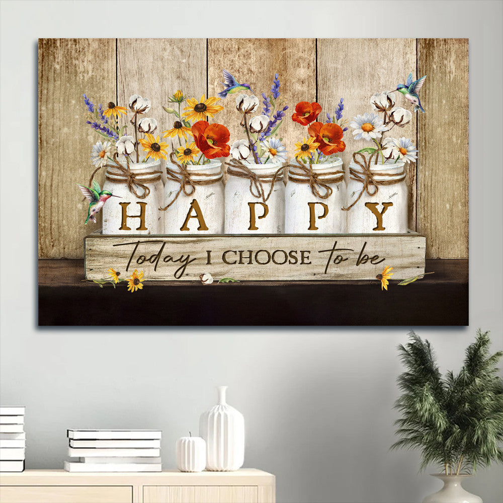 Beautiful Hummingbird Rustic Background Color Flowers Canvas Today I Choose Happy Canvas Wall Art – Christian Wall Decor