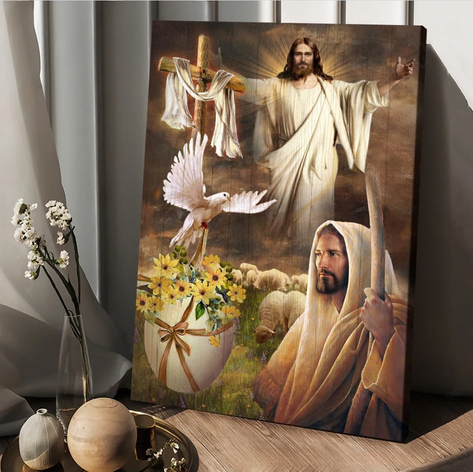 Beautiful Jesus Painting – Dove Cross Yellow Flower Canvas Posters – Christian Wall Posters – Religious Wall Decor