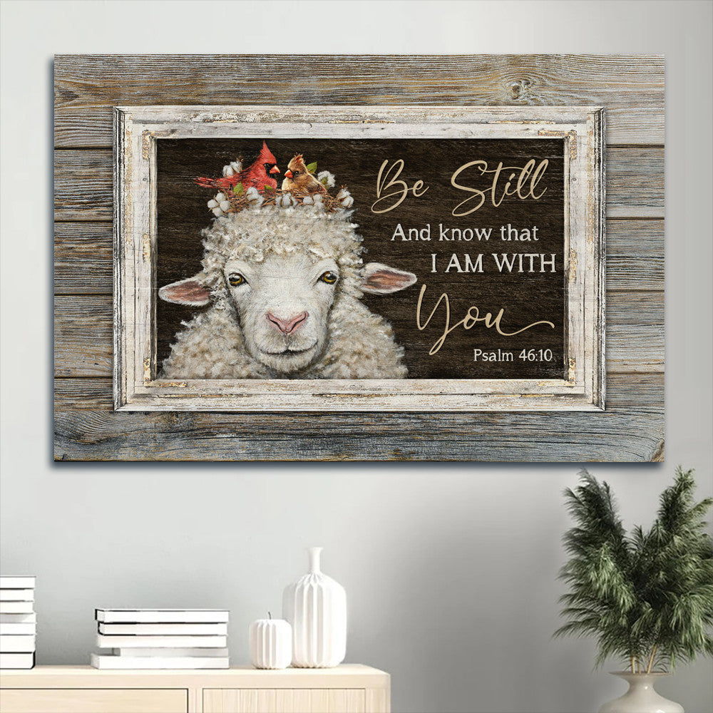 Beautiful Lamb Drawing Cardinal Couple Canvas Be Still And Know That I Am With You Canvas Wall Art – Christian Wall Decor