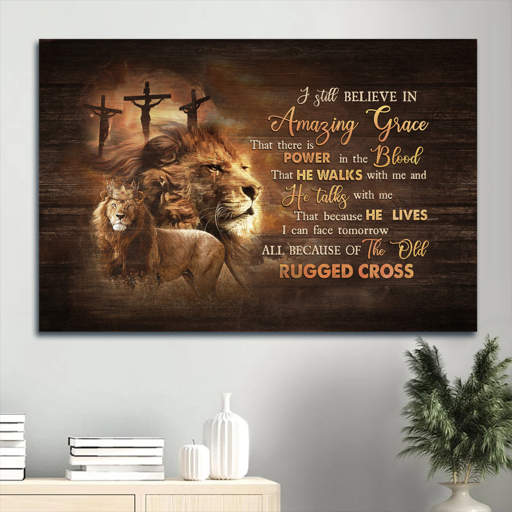 Beautiful Lion Drawing Golden Crown I Still Believe In Amazing Grace Canvas Wall Art – Christian Wall Decor