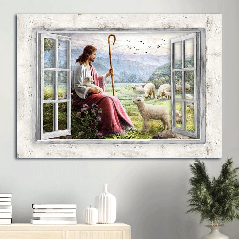 Beautiful Meadow Lamb Of God The Passion Of Jesus Pretty Sunset Canvas Wall Art – Christian Wall Decor