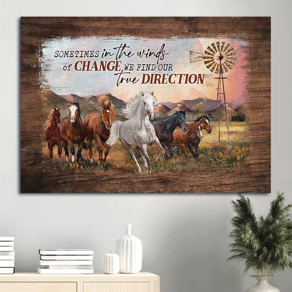 Beautiful Mountain Running Horse Windmill Sometimes In The Winds Canvas Wall Art – Christian Wall Decor