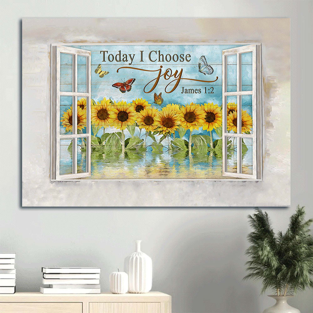 Beautiful Sunflower Garden Watercolor Butterfly Vintage Art Today I Choose Joy Canvas Wall Art – Christian Wall Decor