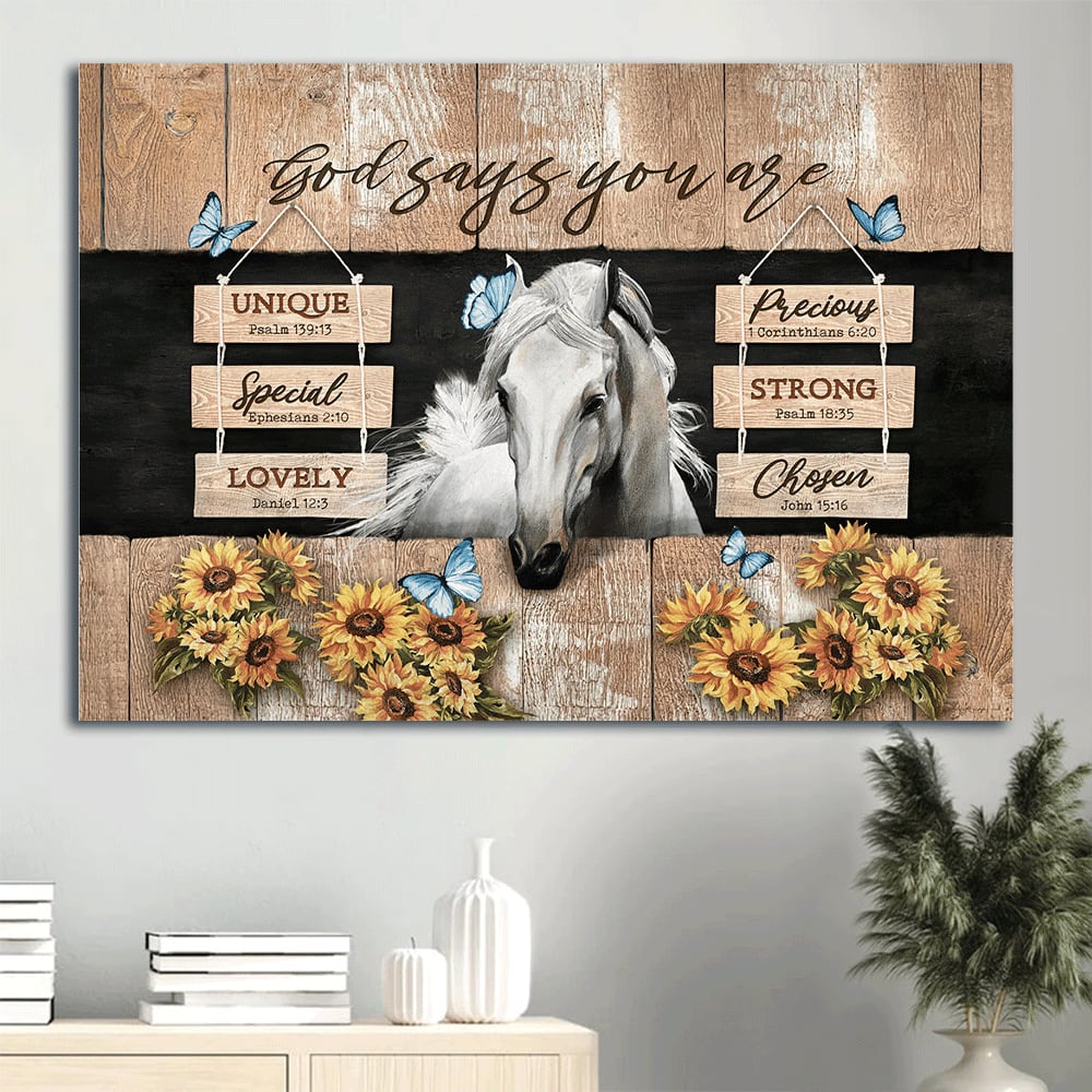 Beautiful White Horse Sunflower God Says You Are Canvas Wall Art – Christian Wall Decor