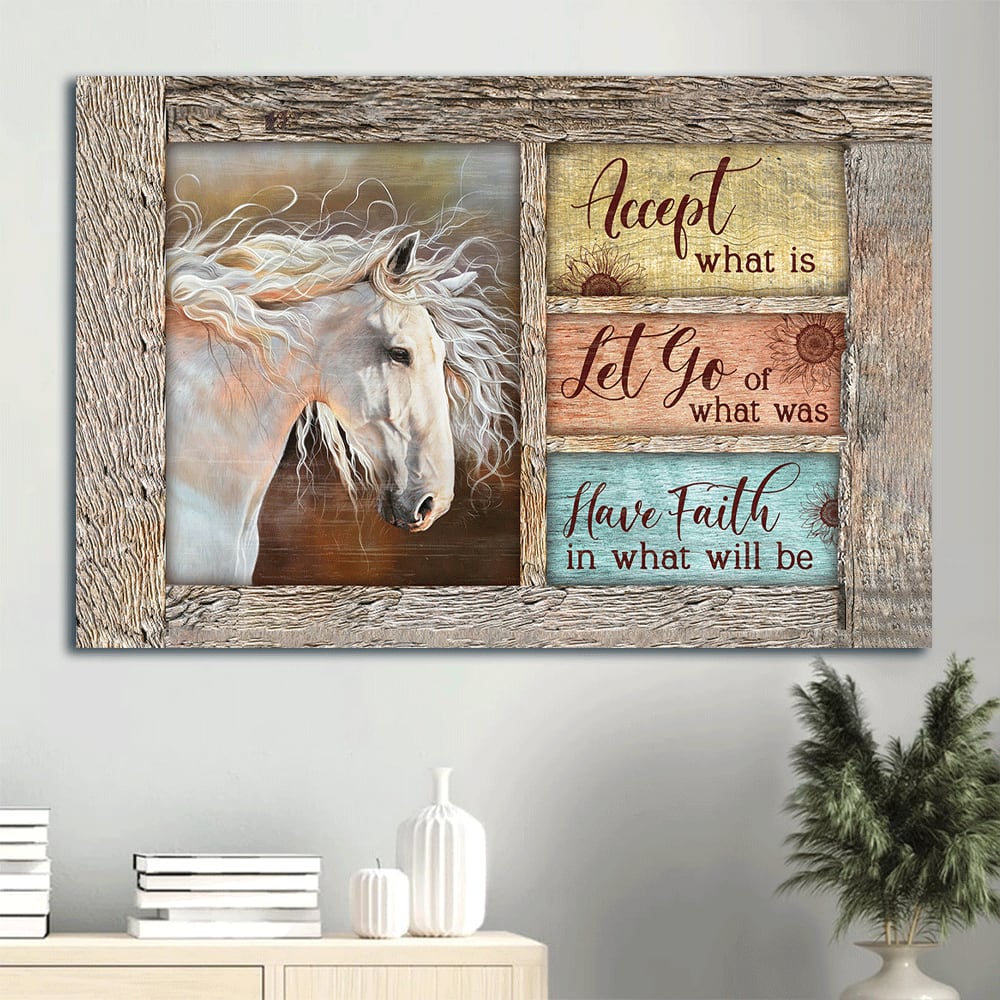 Beautiful White Horse Wooden Frame Pastel Background Have Faith In What Will Be Canvas Wall Art – Christian Wall Decor