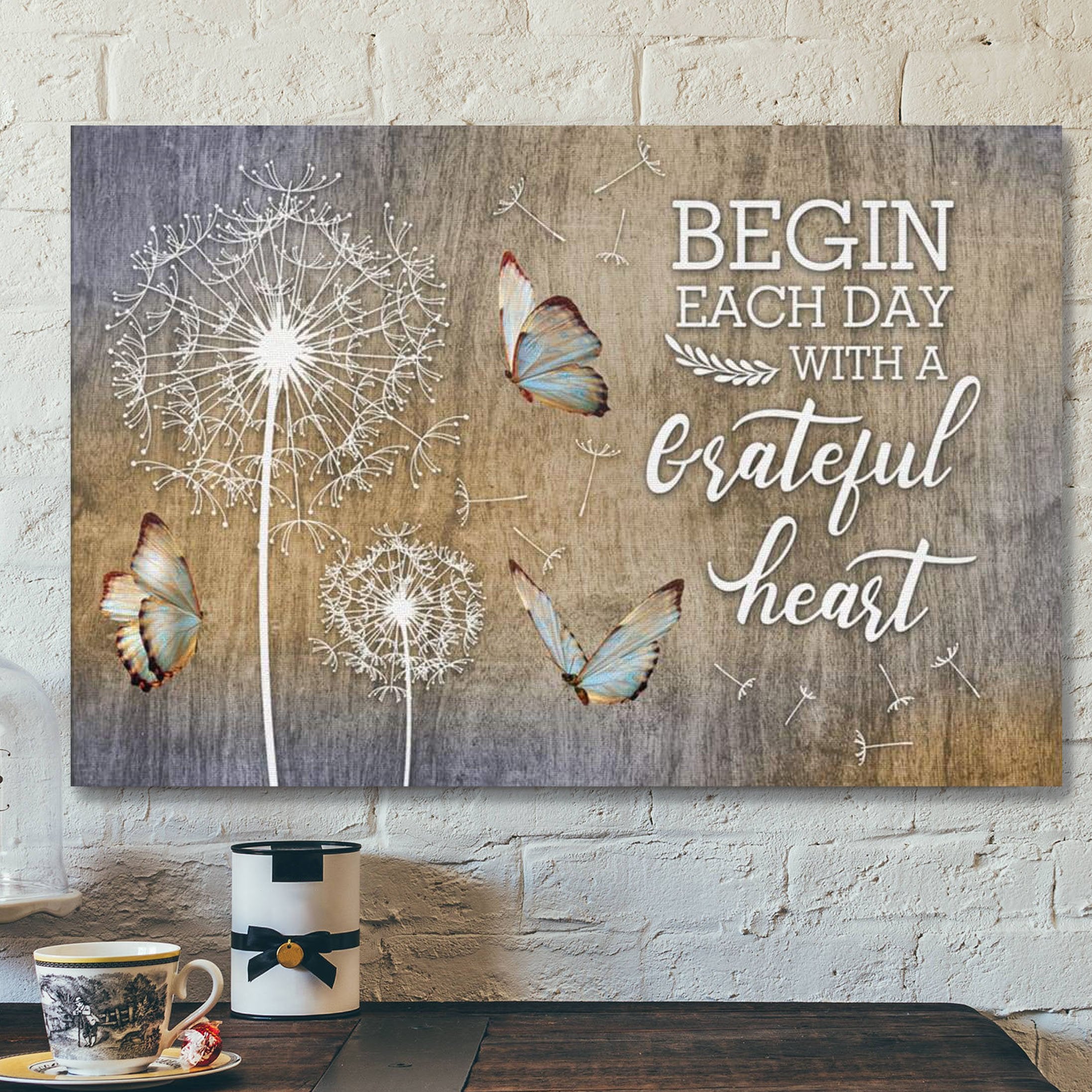 Begin Each Day With Grateful Heart Canvas Wall Art