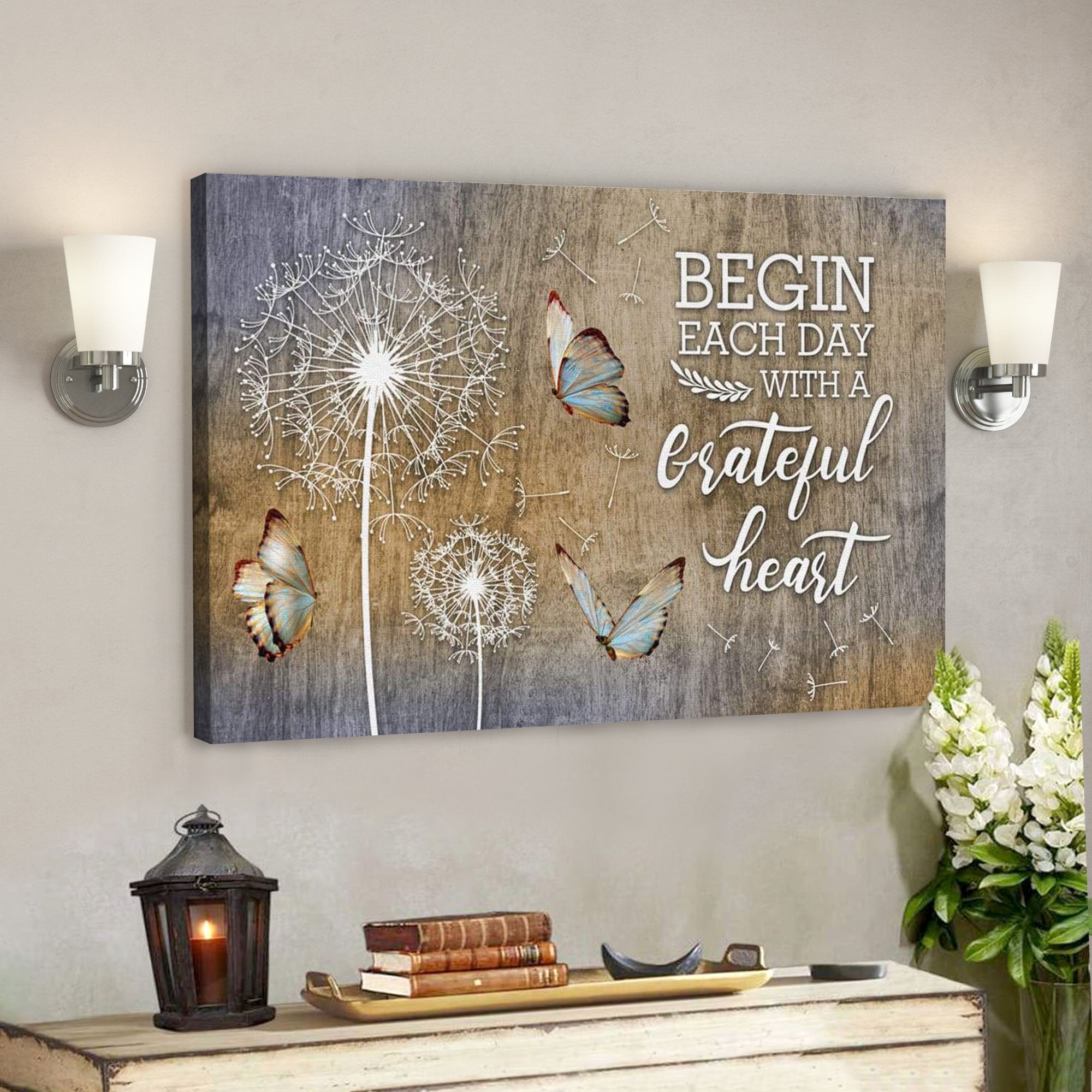 Begin Each Day With Grateful Heart Canvas Wall Art