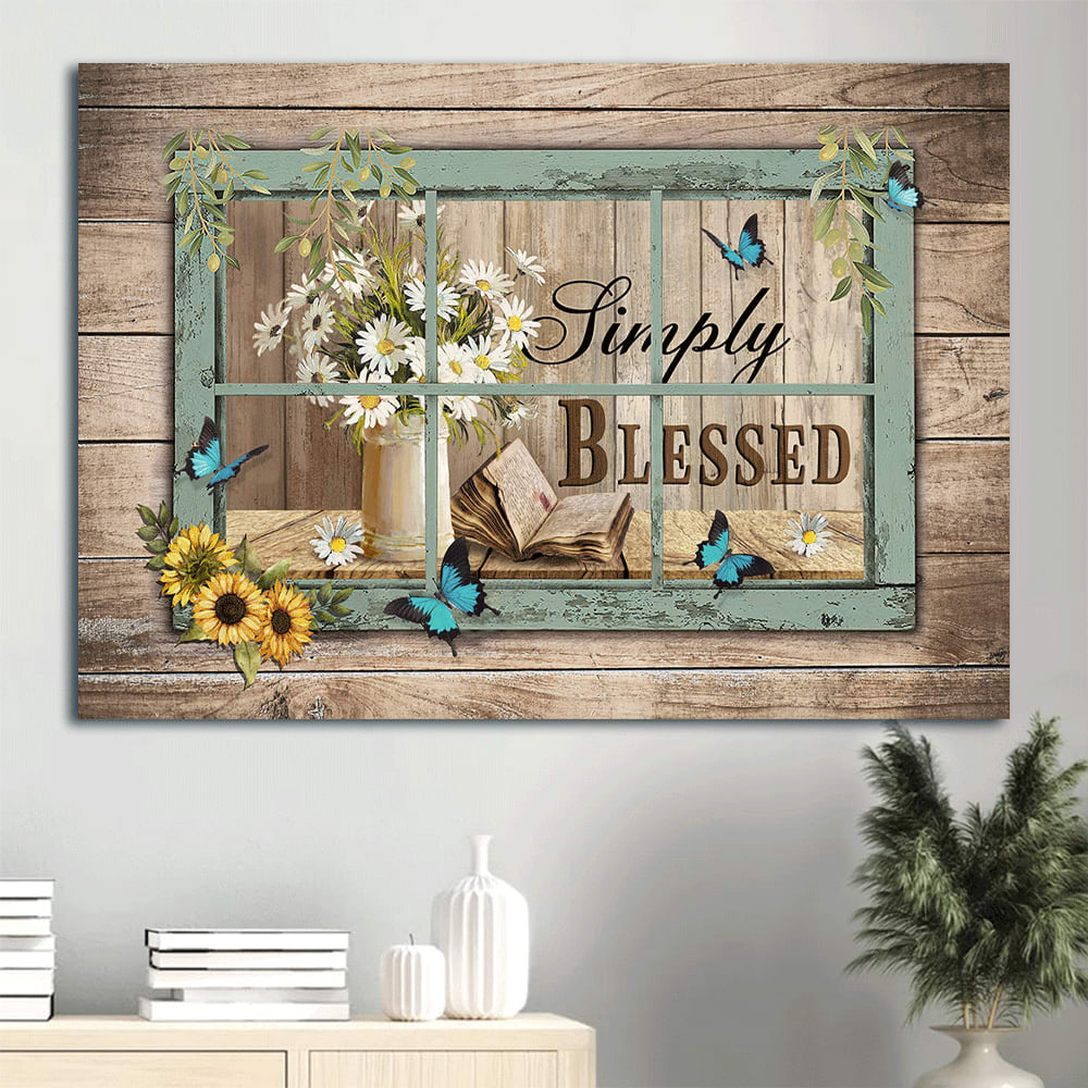 Bible Book Daisy Flowers Sunflower Simply Blessed Canvas Wall Art – Christian Wall Decor