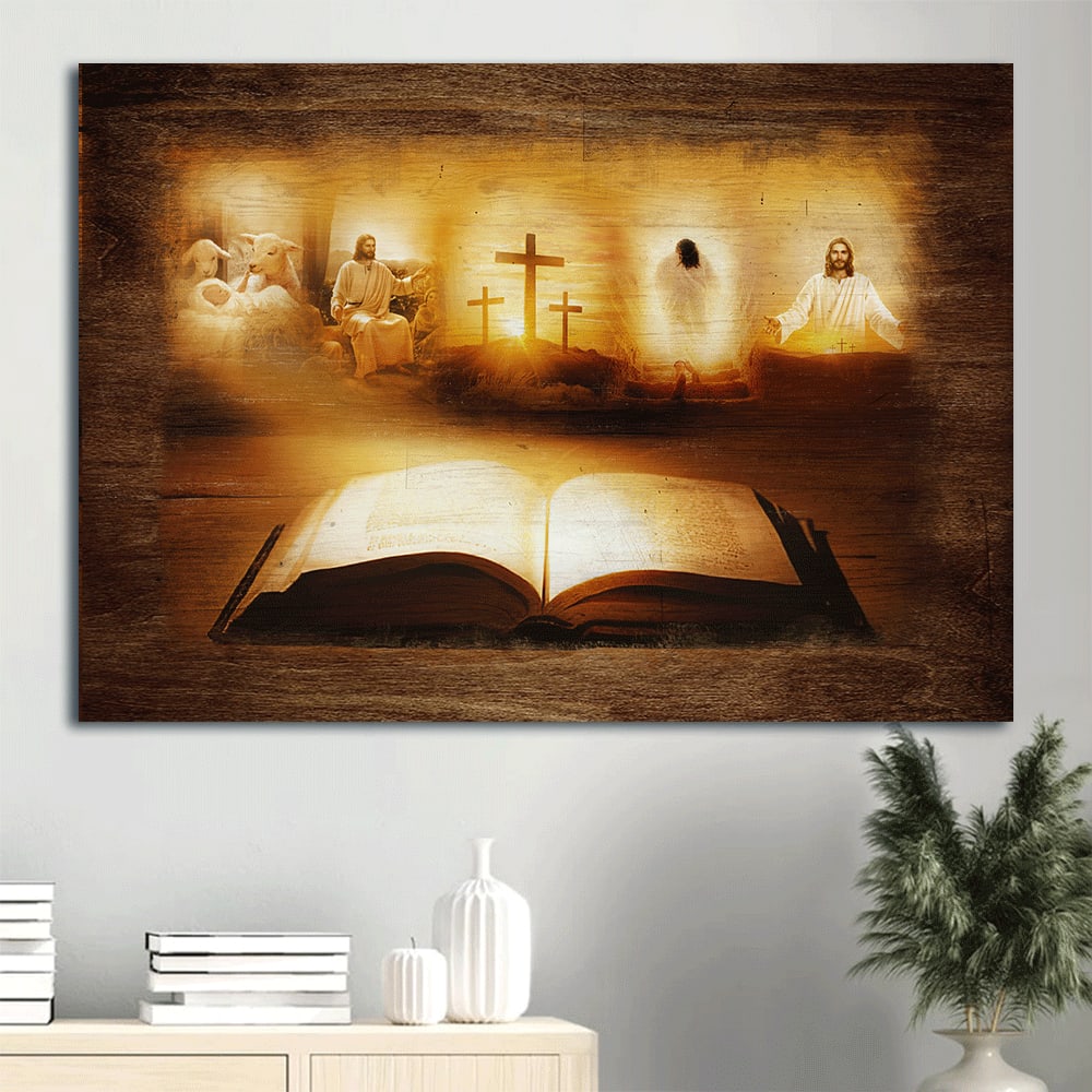 Bible Jesus Christ Cross Symbol The Lamb Of God Light From Heaven Canvas Wall Art – Christian Wall Decor