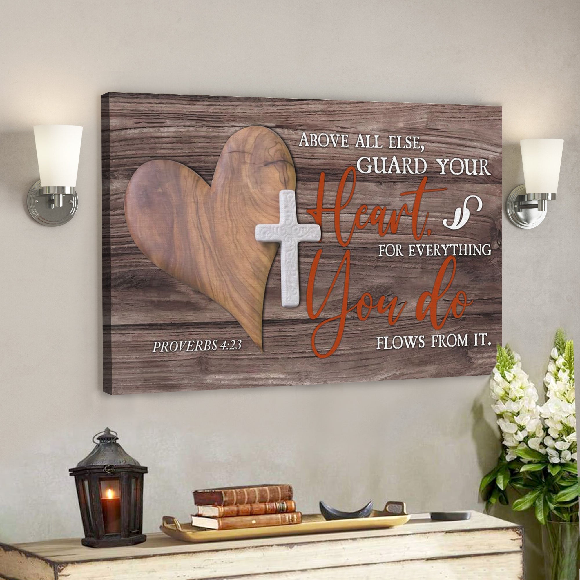 Bible Verse Canvas – Above All Else Guard Your Heart Proverbs 423 Canvas Art – Scripture Canvas Wall Art