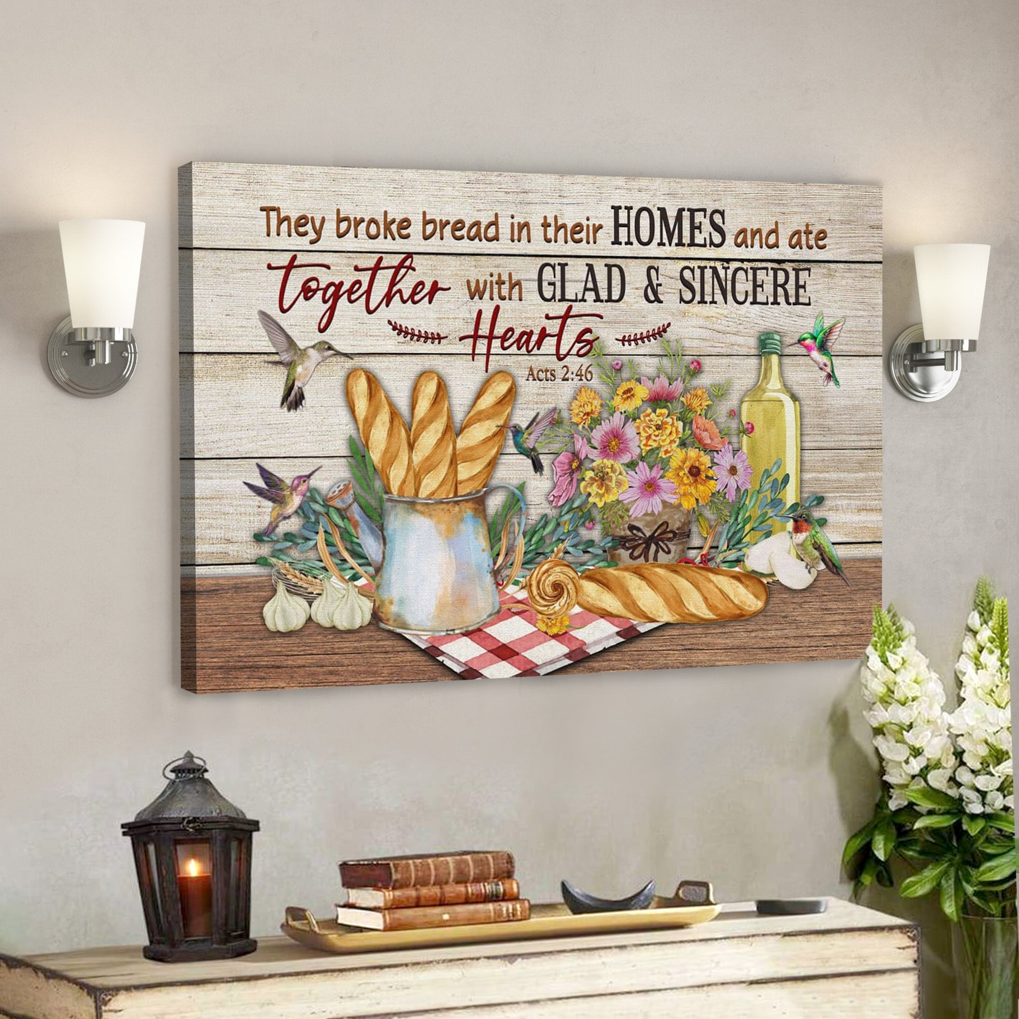 Bible Verse Canvas – Acts 246 They Broke Bread In Their Homes Canvas Print – Scripture Canvas Wall Art