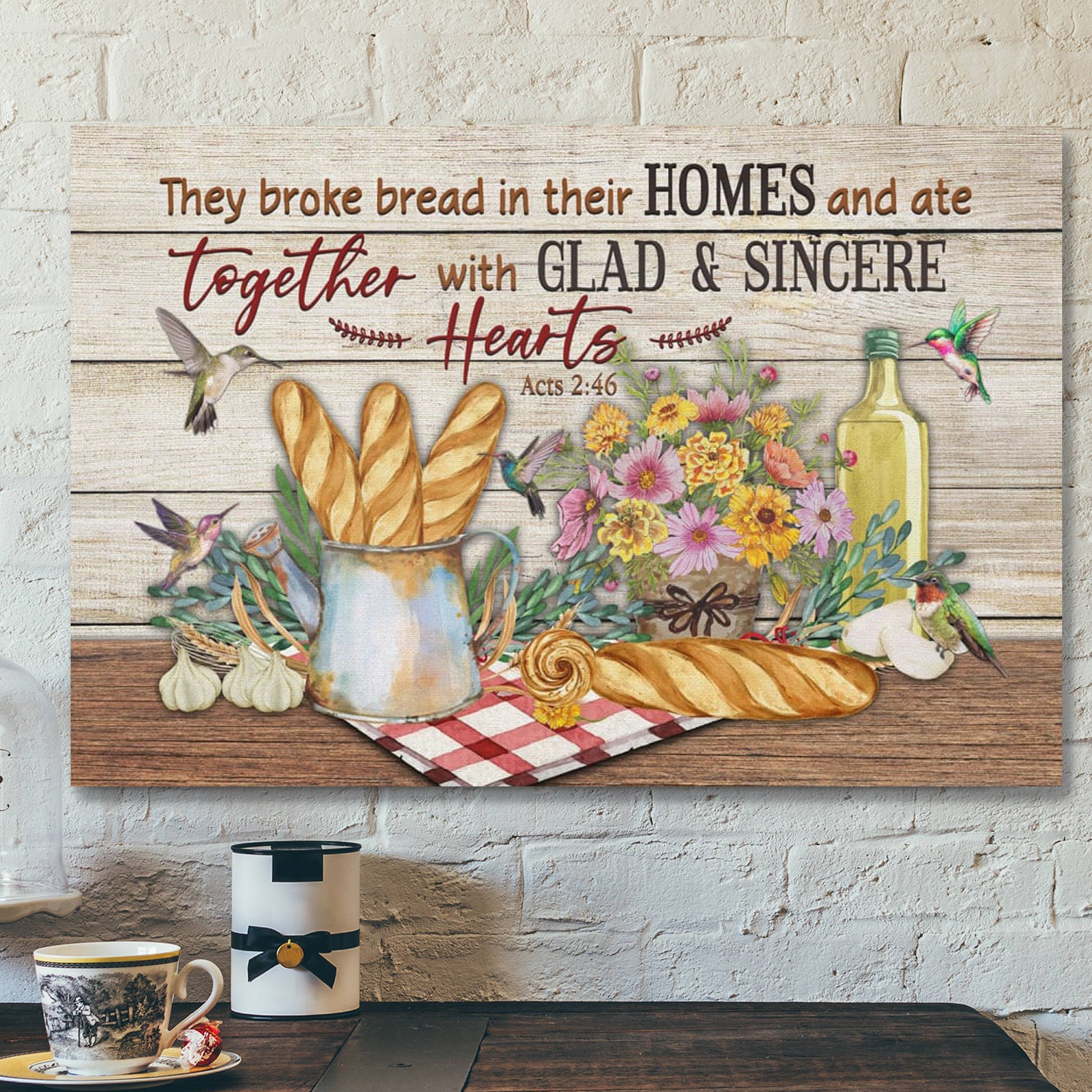 Bible Verse Canvas – Acts 246 They Broke Bread In Their Homes Canvas Print – Scripture Canvas Wall Art