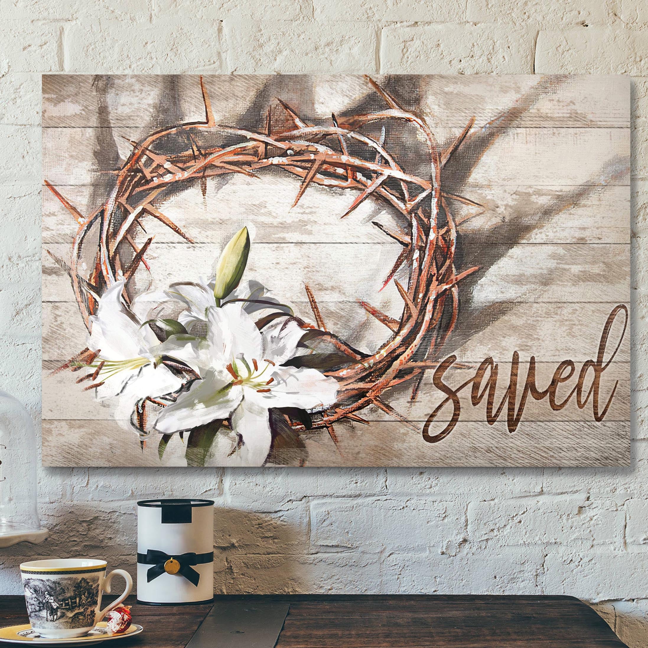 Bible Verse Canvas – Amazing Crown Of Thorns And Lilies Canvas Wall Art – Scripture Canvas Wall Art