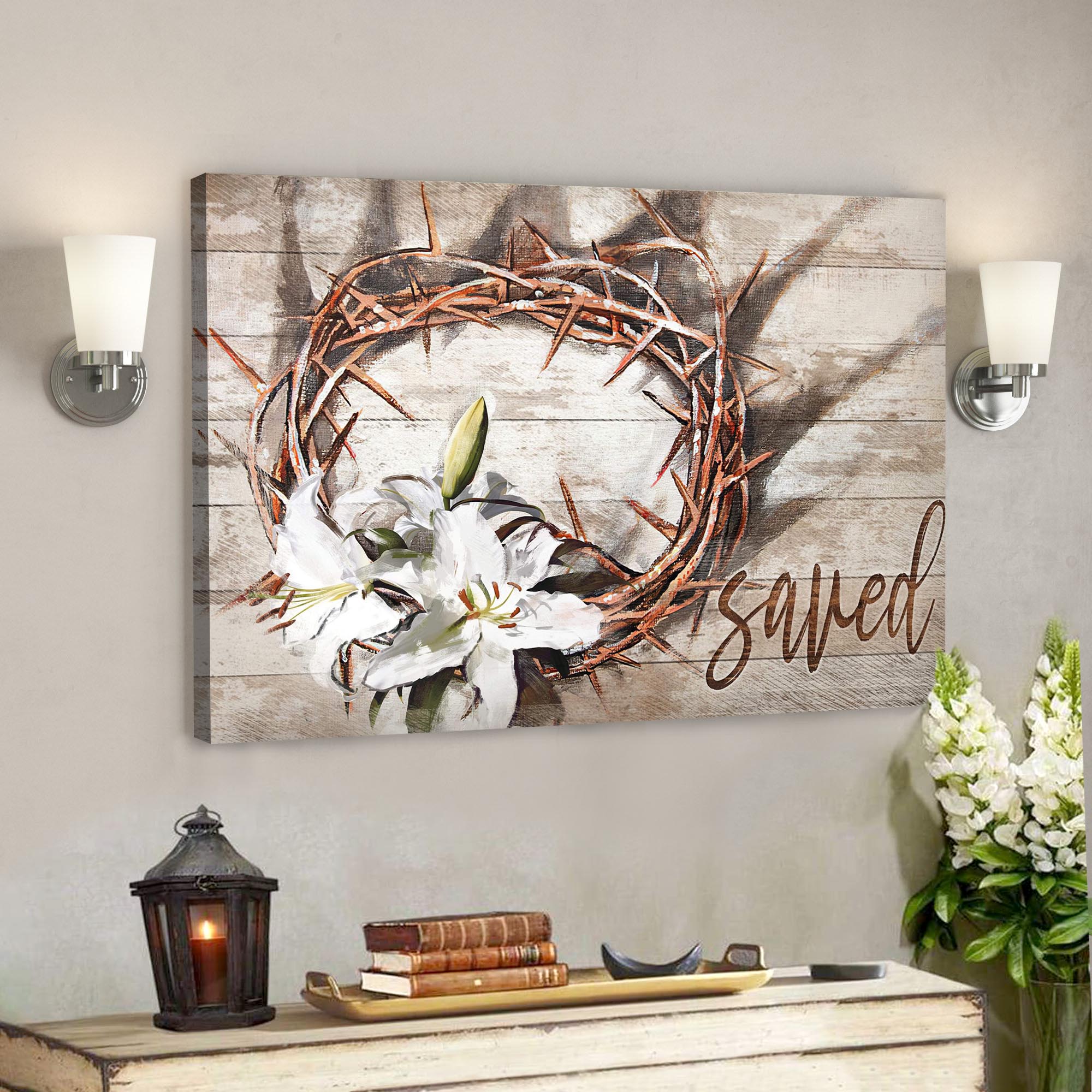 Bible Verse Canvas – Amazing Crown Of Thorns And Lilies Canvas Wall Art – Scripture Canvas Wall Art