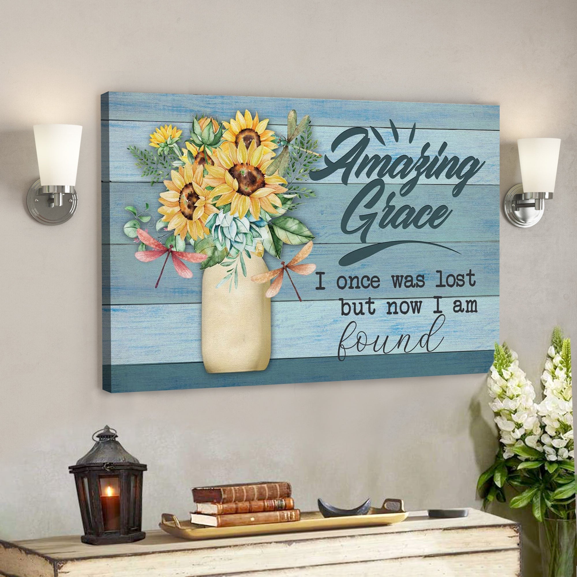 Bible Verse Canvas – Amazing Grace I Once Was Lost But Now I Am Found Canvas Print – Scripture Canvas Wall Art