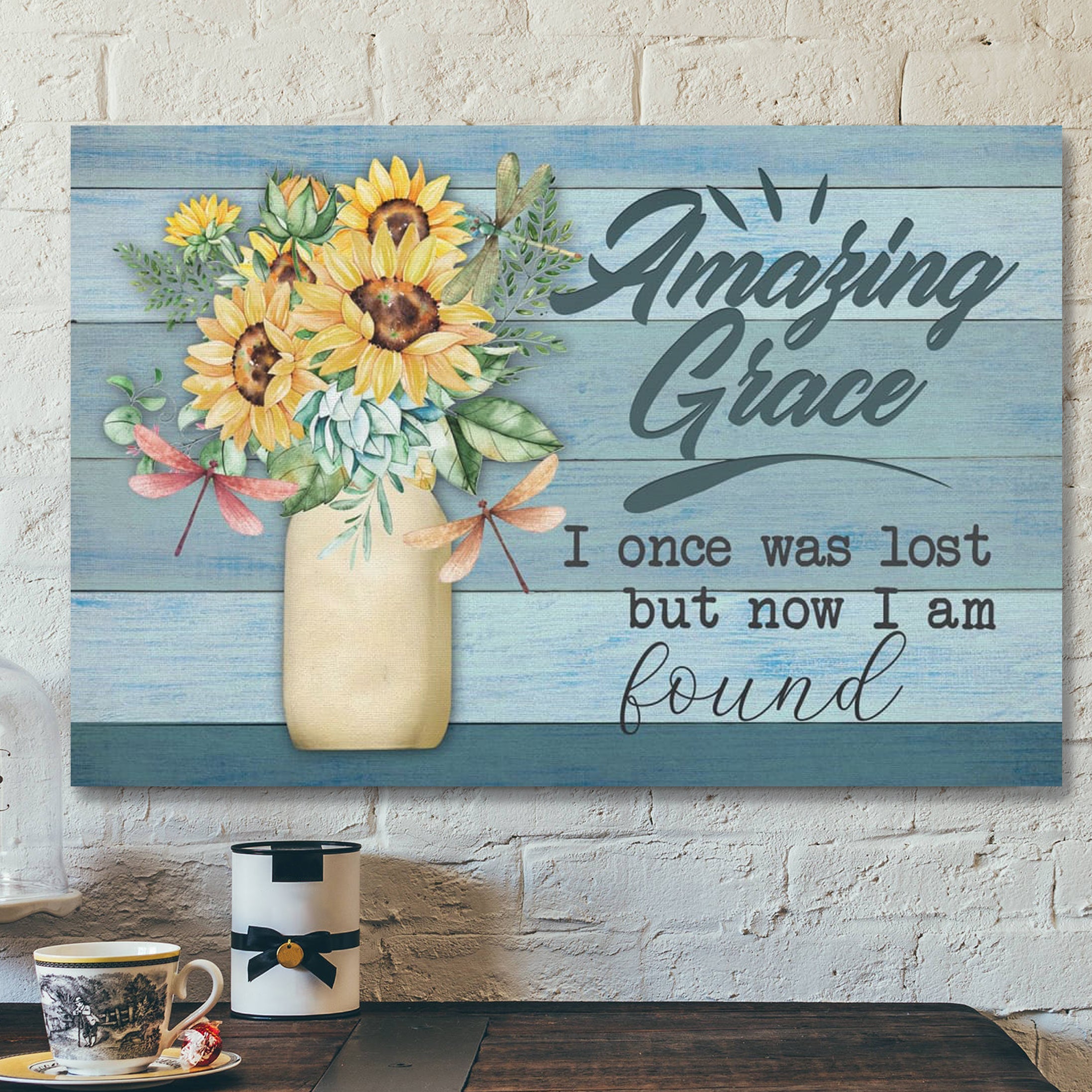 Bible Verse Canvas – Amazing Grace I Once Was Lost But Now I Am Found Canvas Print – Scripture Canvas Wall Art