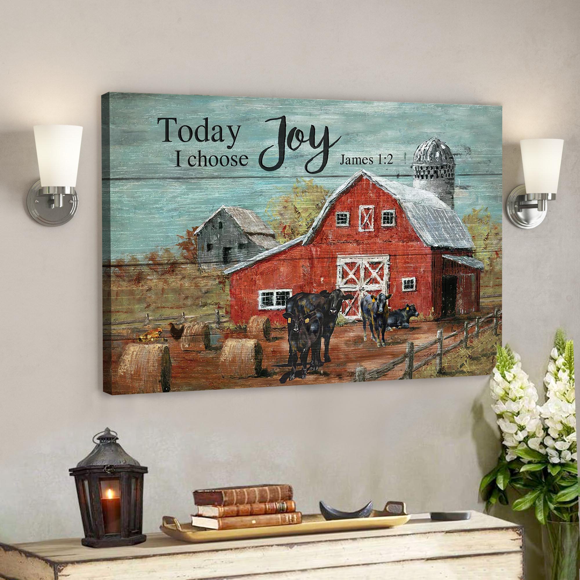 Bible Verse Canvas – Angus Cows In Tranquil Farm – Today I Choose Joy Canvas Wall Art