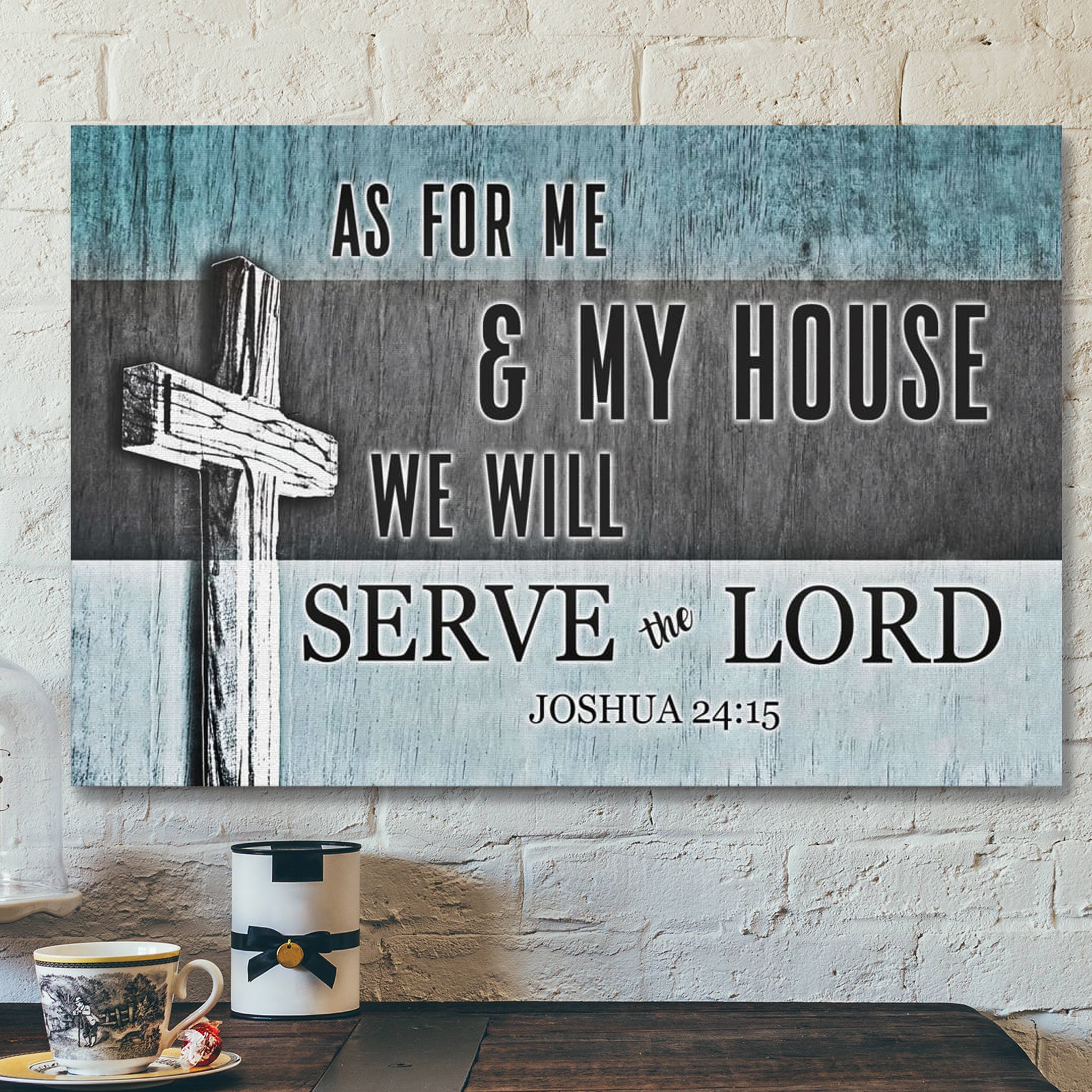 Bible Verse Canvas – As For Me And My House Joshua 2415 Cross Canvas Print – Scripture Canvas Wall Art