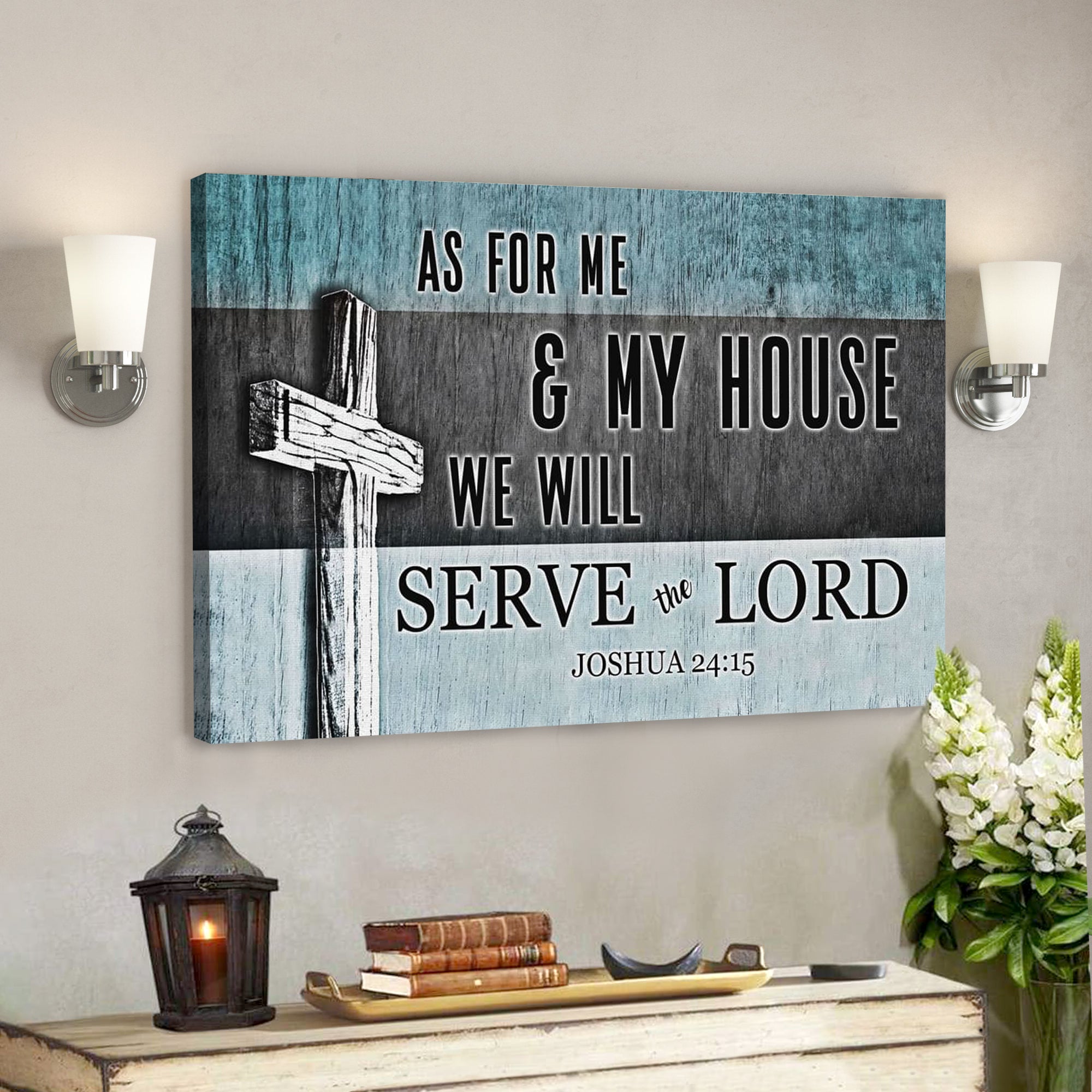 Bible Verse Canvas – As For Me And My House Joshua 2415 Cross Canvas Print – Scripture Canvas Wall Art