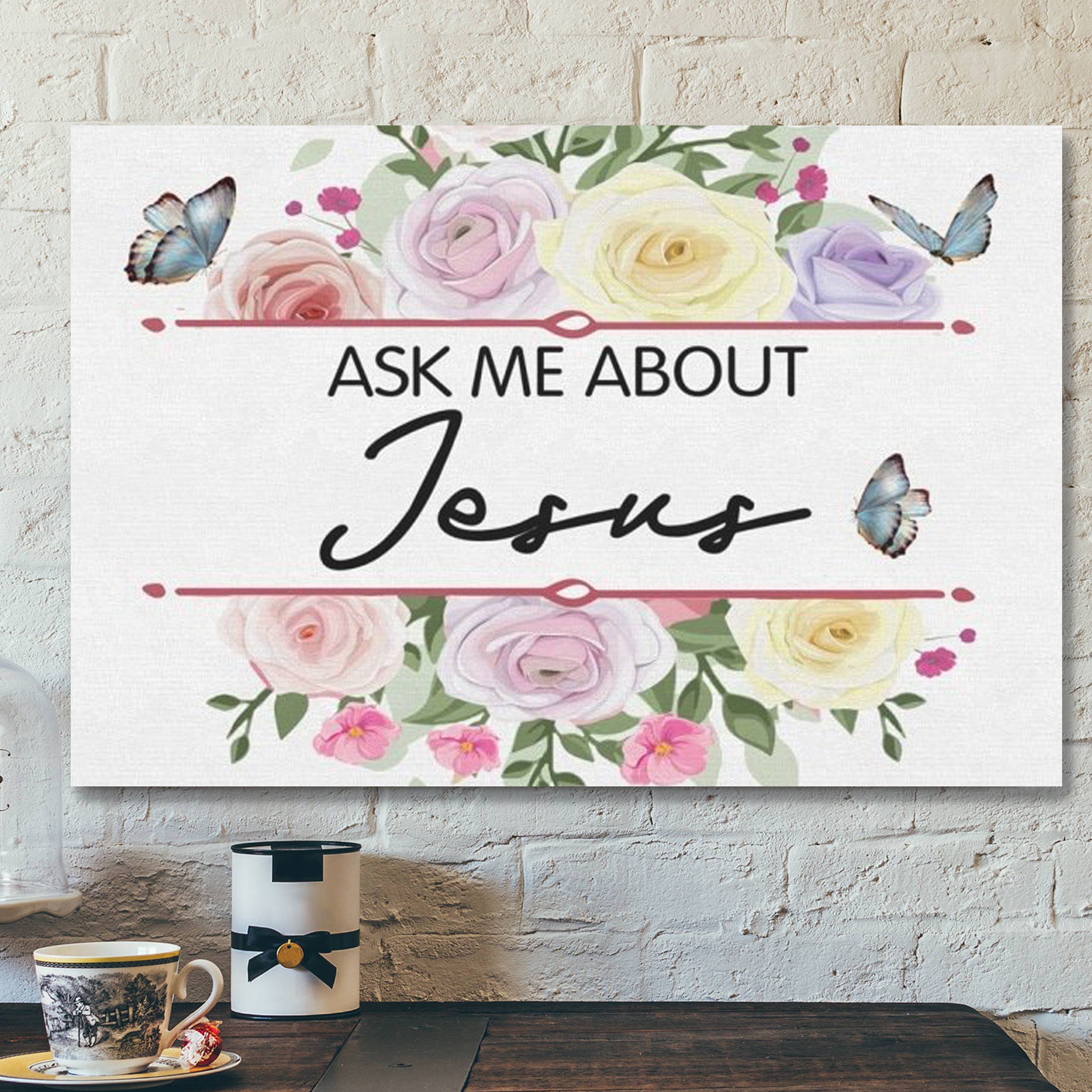 Bible Verse Canvas – Ask Me About Jesus Canvas Wall Art – Scripture Canvas Wall Art