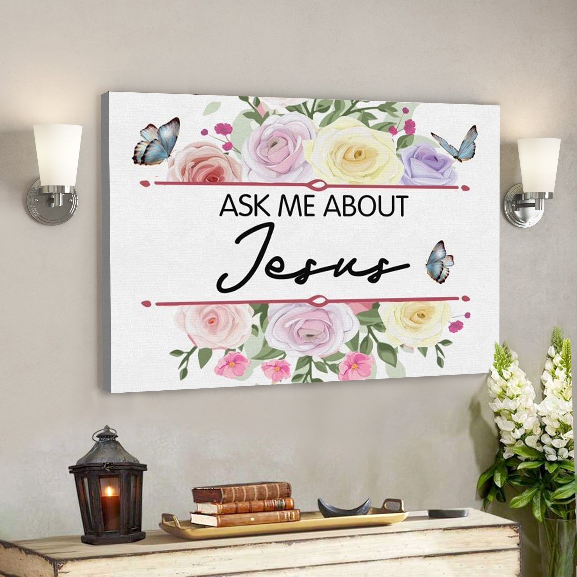 Bible Verse Canvas – Ask Me About Jesus Canvas Wall Art – Scripture Canvas Wall Art