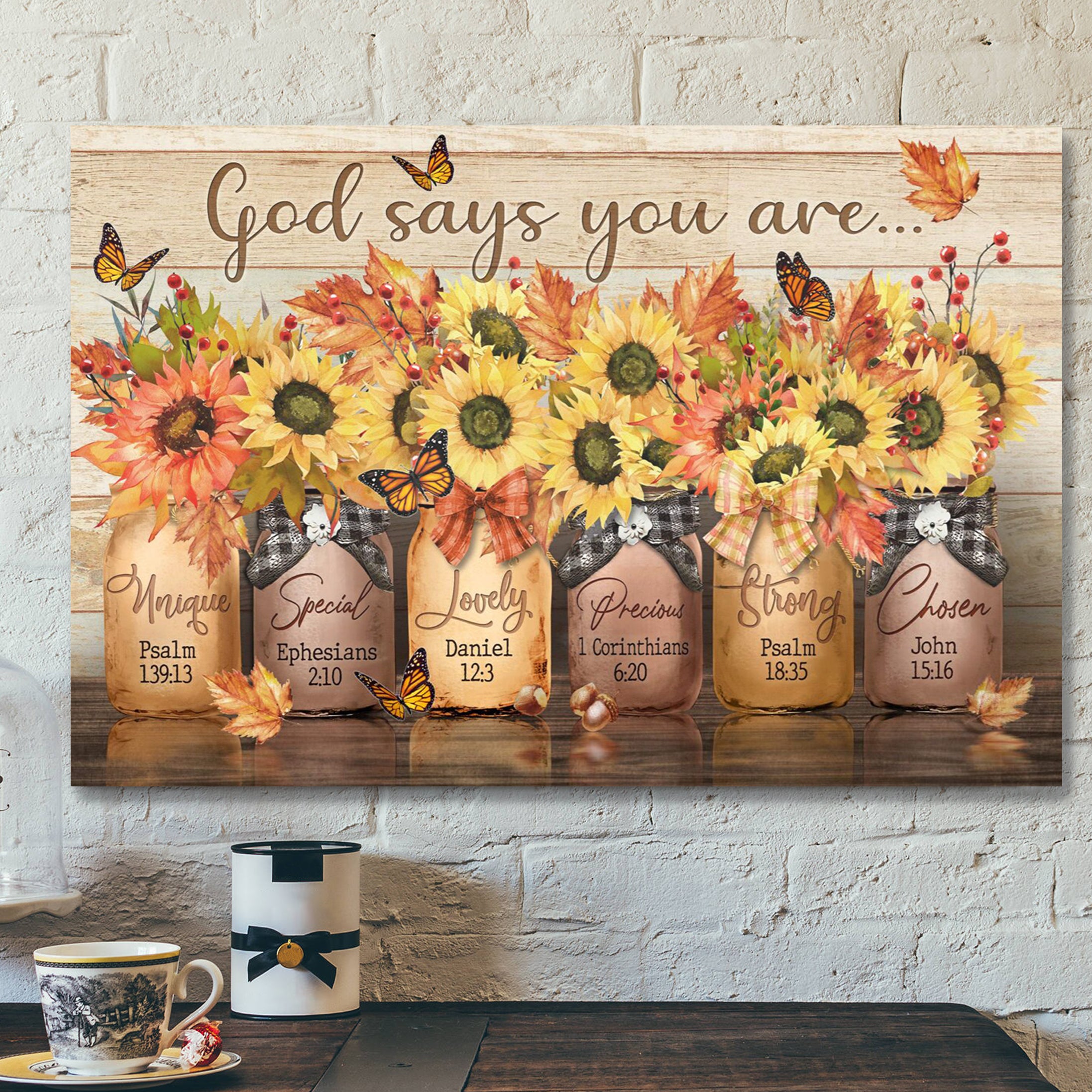 Bible Verse Canvas – Autumn Sunflower – God Says You Are Canvas Wall Art – Scripture Canvas Wall Art