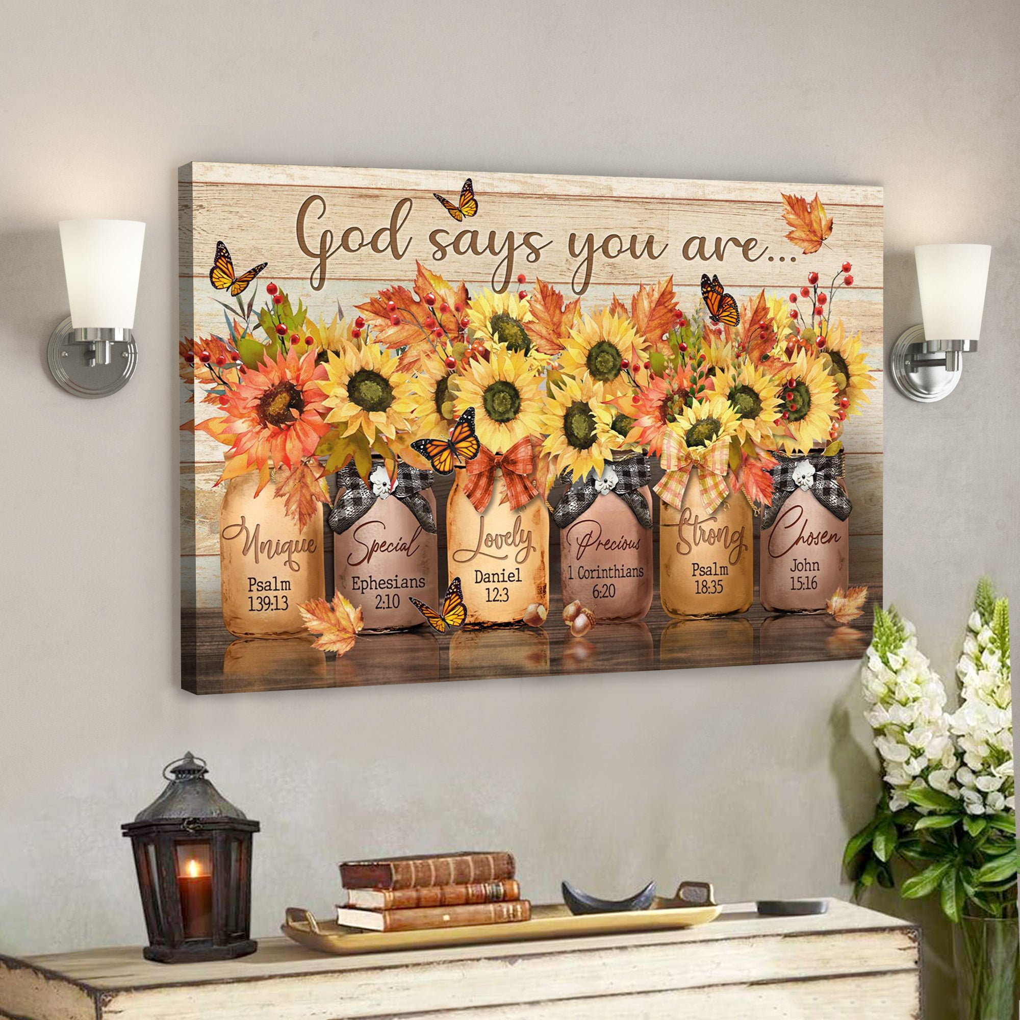 Bible Verse Canvas – Autumn Sunflower – God Says You Are Canvas Wall Art – Scripture Canvas Wall Art