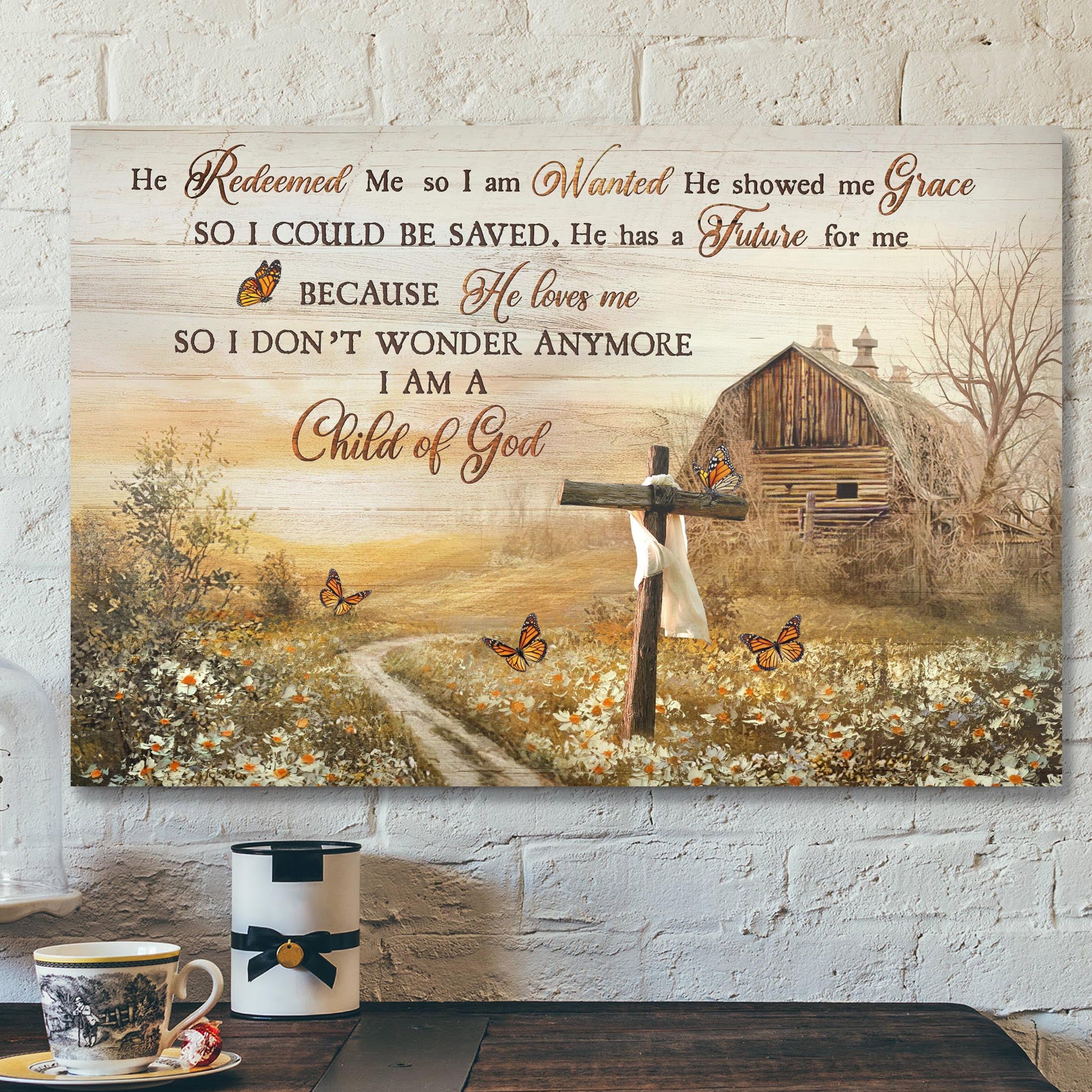 Bible Verse Canvas – Beautiful Farm Canvas – He Redeemed Me Canvas Wall Art